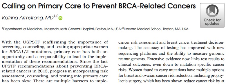 JournalGIM's tweet photo. Time for primary care to lead in genomic medicine, starting with implementing the latest BRCA testing guidelines from the USPSTF #cancerprevention #genomicmedicine #primarycare @MGHmedicine https://t.co/wbHVAVZEpj https://t.co/tCI3EyABbl