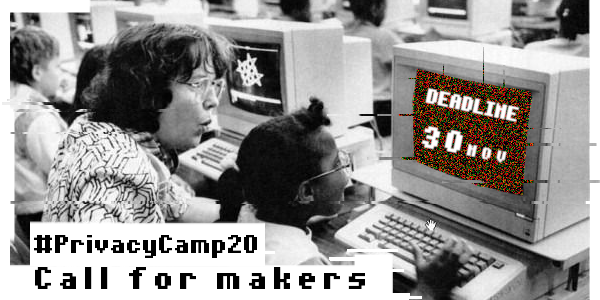 edri's tweet photo. A critical Maker Faire at #PrivacyCamp20!?

Submit your project ideas around (but not limited to) DIY hardware, #biohacking tools, wearables, bots, DIY air quality sensors, experiments with #glitch and stitch. 

DDL: 30 Nov (a.k.a. soon)

https://t.co/MKZBkVk06d https://t.co/f1Y042imvp
