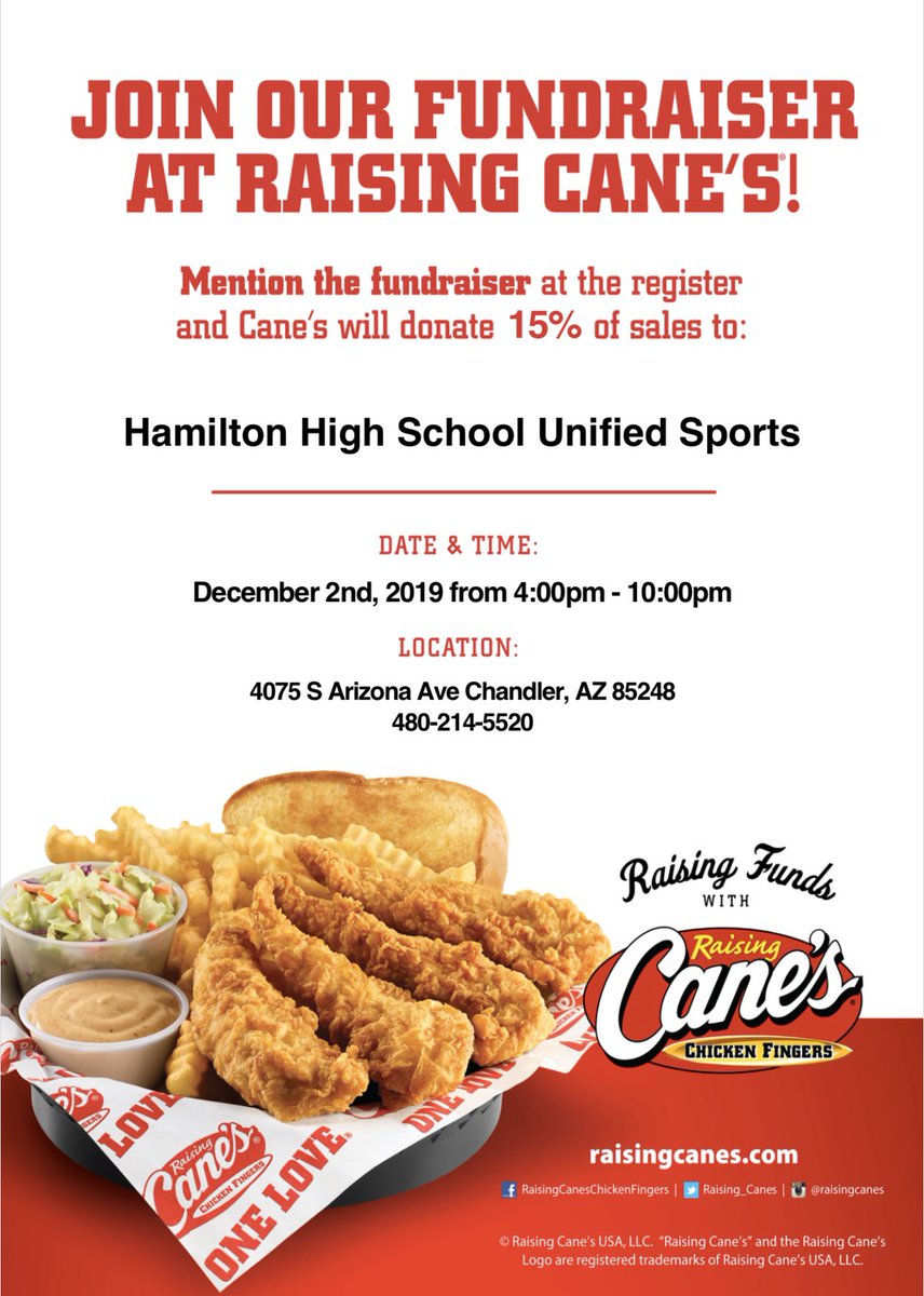 Join Unified Sports at our fundraiser at Cane’s on 12/2 from 4-10pm!! Mention Unified Sports so 15% of sales will go to Hamilton’s Unified Sports!! Thanks Huskies!!🐾