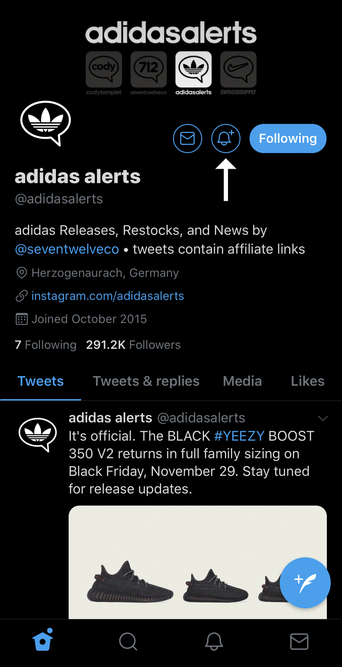 adidas alerts on Twitter: "Don't miss any alerts this Black Friday season! Turn on mobile push notifications in the Twitter app by tapping the icon and selecting “All Tweets.” https://t.co/Q7EqP8rvti" /