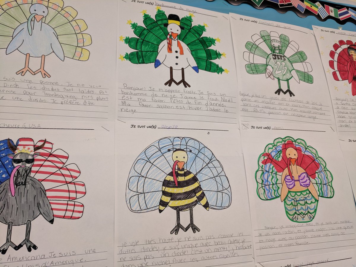 MmeDJones's tweet photo. French classes disguised turkeys and wrote about who they were. Lots of creative disguises (including one turkey dressed as me) #mtpspride #mtpsworldlanguage #langchat https://t.co/R7itOsCG1u https://t.co/jG0RHaK6Os
