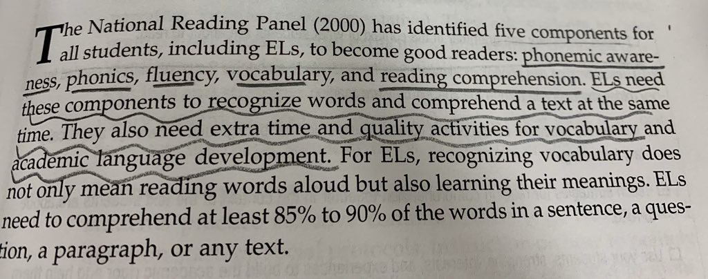 JaimeKapadia's tweet photo. 6A4 #GCSLTELS @TanyaFrancaESOL @LaurenJESOL - These 5 components for teaching reading are critical for all students, including ELs. Focus on the needs of each student to figure out which of these areas they need support in, in order to help ELs hone their literacy skills. https://t.co/AQw29AEpss