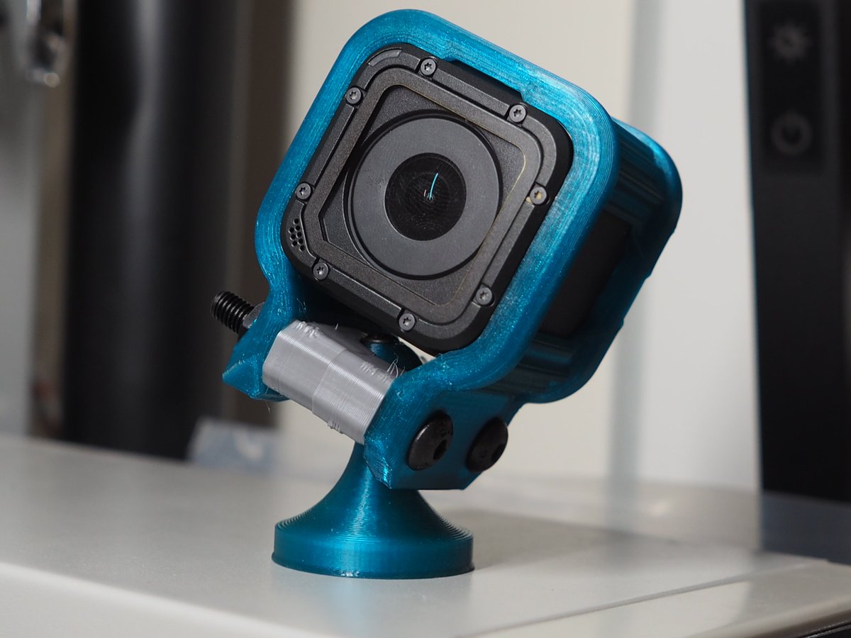 brendonbuilds's tweet photo. Check out the first iteration of my @GoPro #HeroSession mount. #3DPrinted with @Fillamentum CPE HG100 & 92A TPU; this mount is durable, stays in position, can be rotated up to 45 degrees off-axis, and spins 360 degrees. Knurled thumb screws en-route. https://t.co/Qrtlvmv4d6