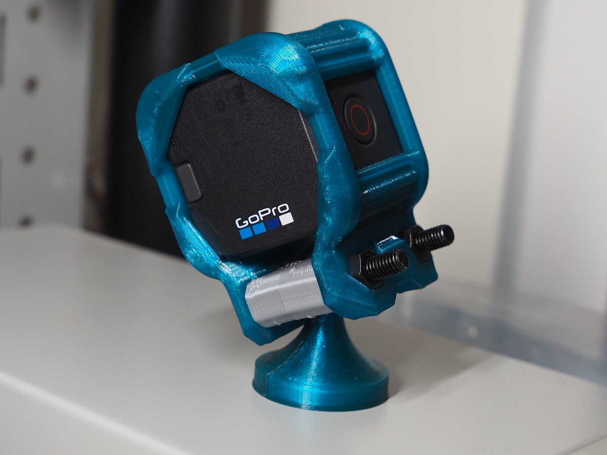brendonbuilds's tweet photo. Check out the first iteration of my @GoPro #HeroSession mount. #3DPrinted with @Fillamentum CPE HG100 & 92A TPU; this mount is durable, stays in position, can be rotated up to 45 degrees off-axis, and spins 360 degrees. Knurled thumb screws en-route. https://t.co/Qrtlvmv4d6