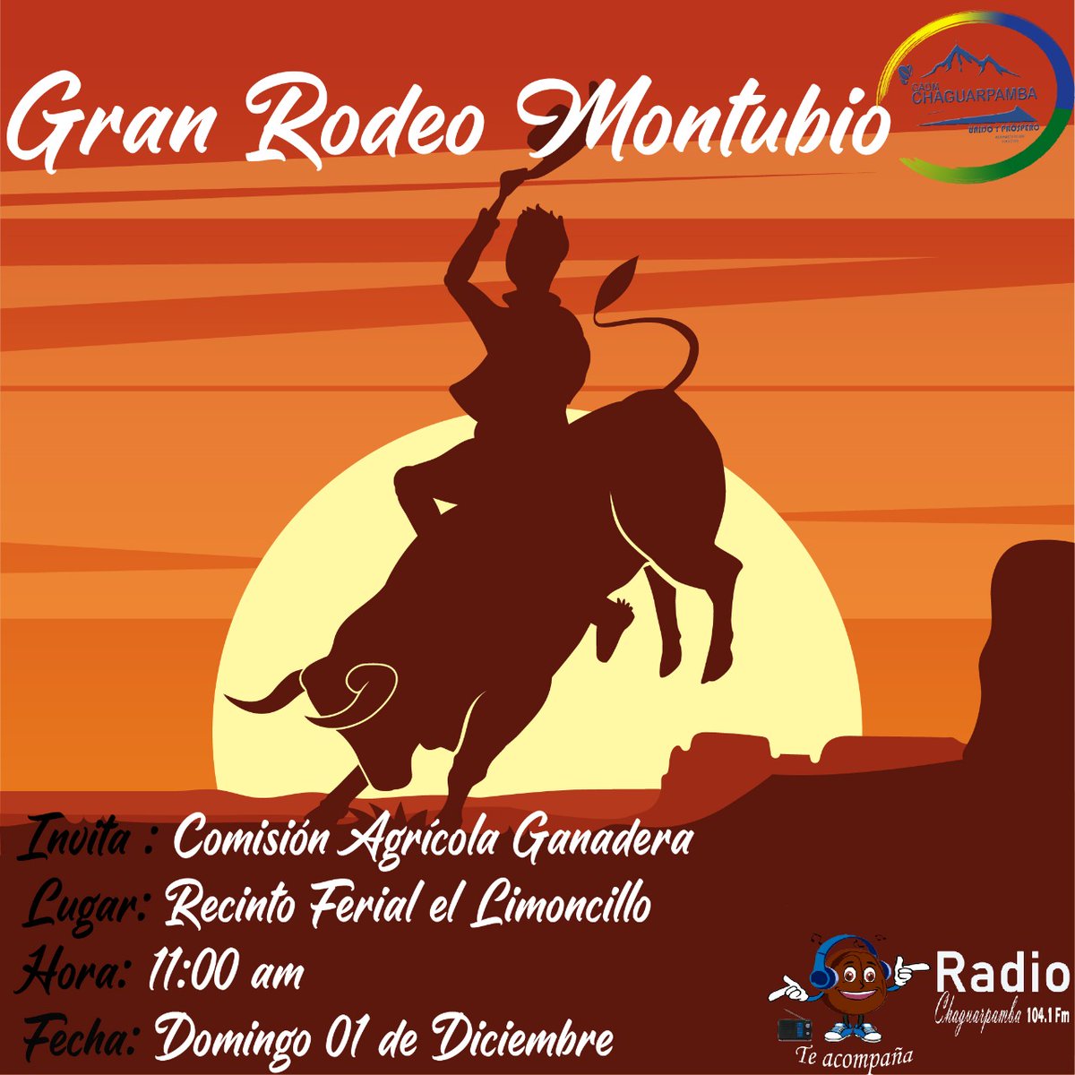 Ven y disfruta del Rodeo Montuvio programaciòn con motivo de las festividades en honor 34 Aniversario de cantonizaciòn.

#CelebremosJuntos
#ChaguarpambaUnido