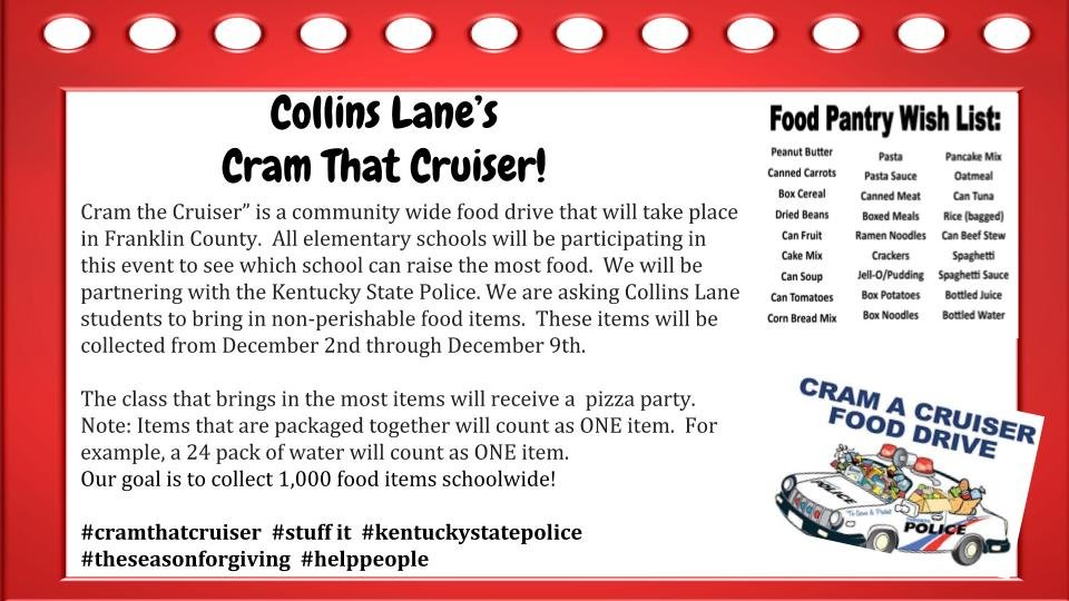 Join us as we work to "Cram the Cruiser!"