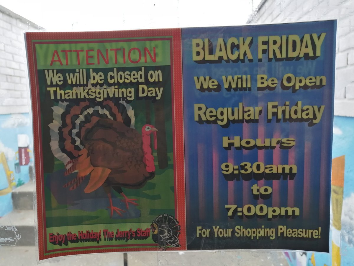 JerrysNorwalk's tweet photo. We will be closed Thanksgiving Day (11/28)! We will be open Normal Hours Wednesday and Friday 💗
Take the day to relax and enjoy food and loved ones then join us on Black Friday for more savings! Have a great Thanksgiving 💖
#thanksgiving #jerrysartarama #jerrysartaramanorwalk https://t.co/rKnXvGrbbZ