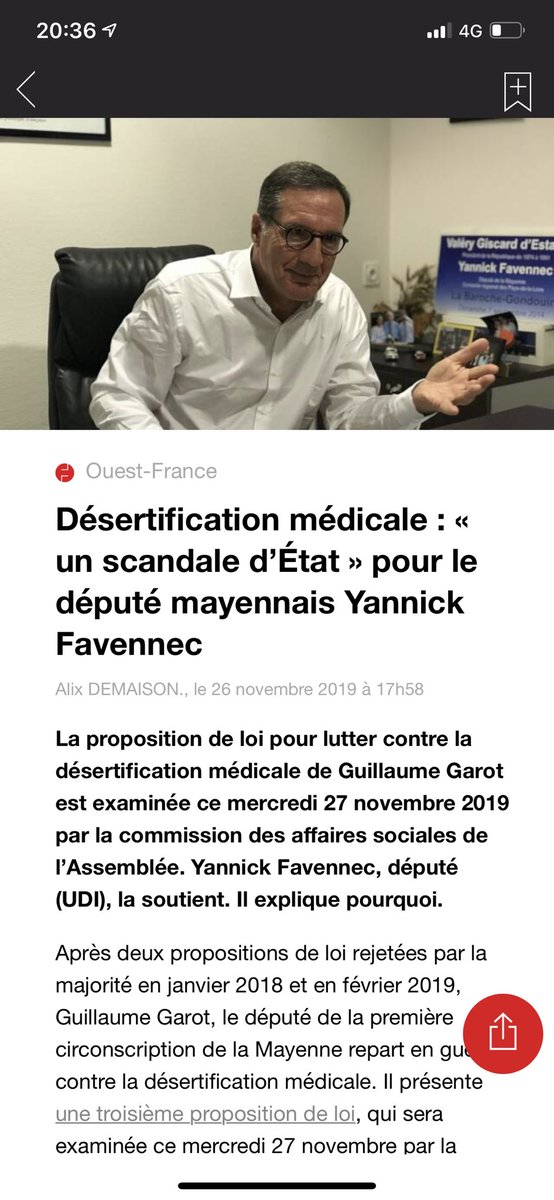 Je soutiendrai demain en commission et le 5 décembre en séance publique la proposition de loi de mon collègue mayennais <a href="/guillaumegarot/">Guillaume GAROT</a> pour lutter contre la #désertification #médicale. Unissons nous  pour répondre à l attente de nos #concitoyens sur ce sujet  @LibertsTerrito1