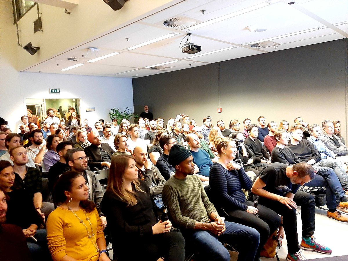 sketch's tweet photo. It's standing room only @backbase  this evening for the first ever official Sketch meetup in Amsterdam, where @pieteromvlee  showed off some of the exciting new features coming to Sketch! 💎😎🎉 https://t.co/A3yIDlCYGz