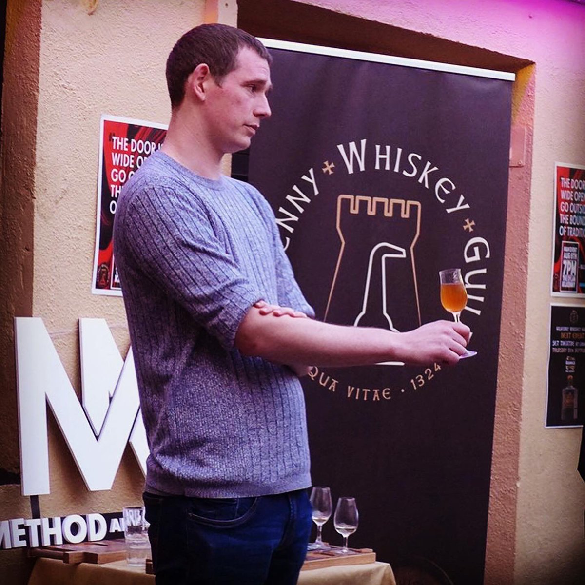 KilkennyGuild's tweet photo. All the best tonight to Chris Hennessy in Dublin tonight to launch his own Aqua Vitae from the 1324 Kilkenny recipe, topping off a week where he already got highly commended award from #iconsofwhisky2020! Hits the shelves early December but about half already gone to preorders! https://t.co/bB157UMwZa