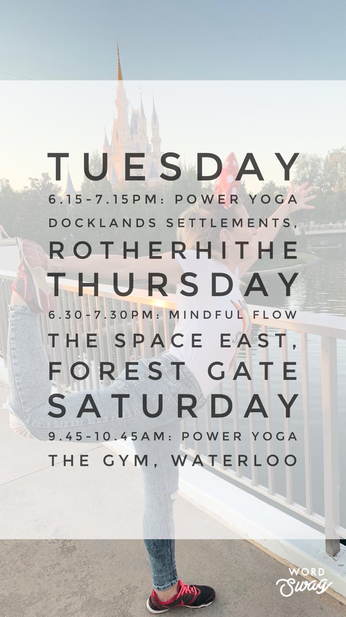 thewellbeingex's tweet image. This week’s classes. #mindfulflow at @TheSpaceEast, #poweryoga at @TheGymGroup #waterloo. #londonyogateacher #loveyoga #londonyogaclass