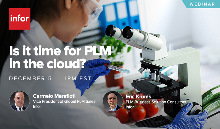 InforMfg's tweet image. Join this 45 minute webinar as Infor offers considerations for embracing cloud PLM as well as demonstrations on cloud-specific enhancements like regulatory measures to ensure 100% nutritional labeling compliance globally on December 5th #InforPLM #CloudPLM ow.ly/B91m50xlmnv