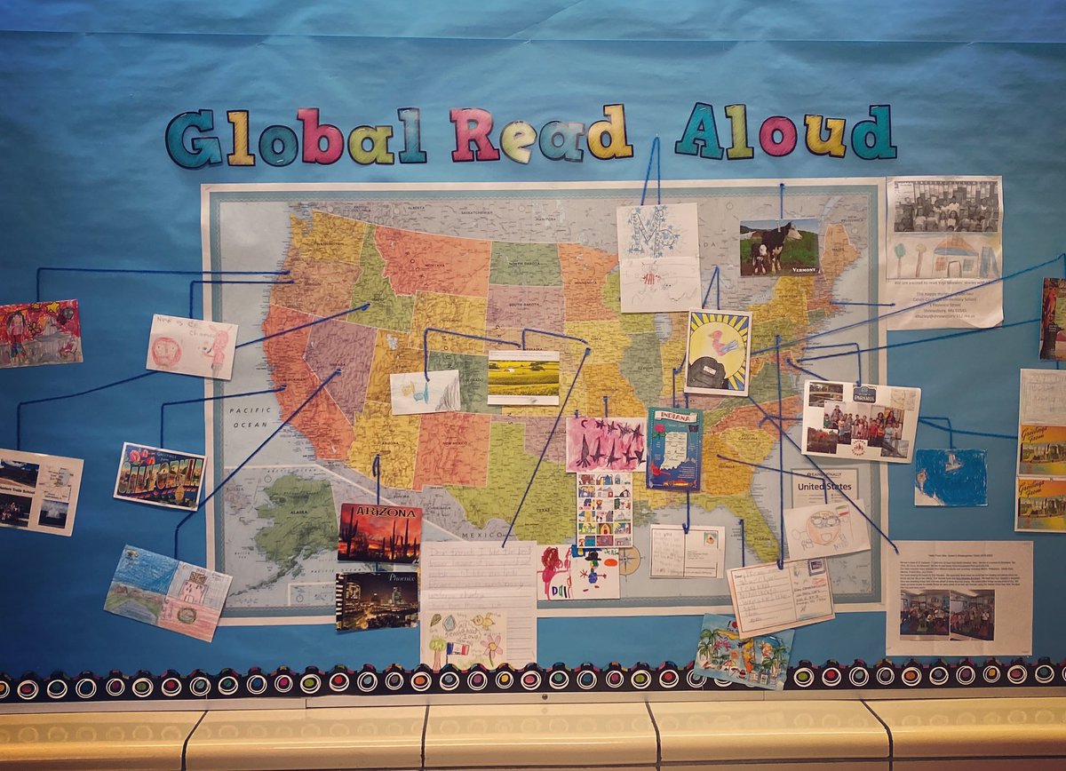 msmolly27's tweet image. We received so many great postcards from this years #globalreadaloud postcard exchange! I hung them with yarn so everyone can read both sides. Thanks to all of our partner classes for participating. #GRA19 @yuyimorales