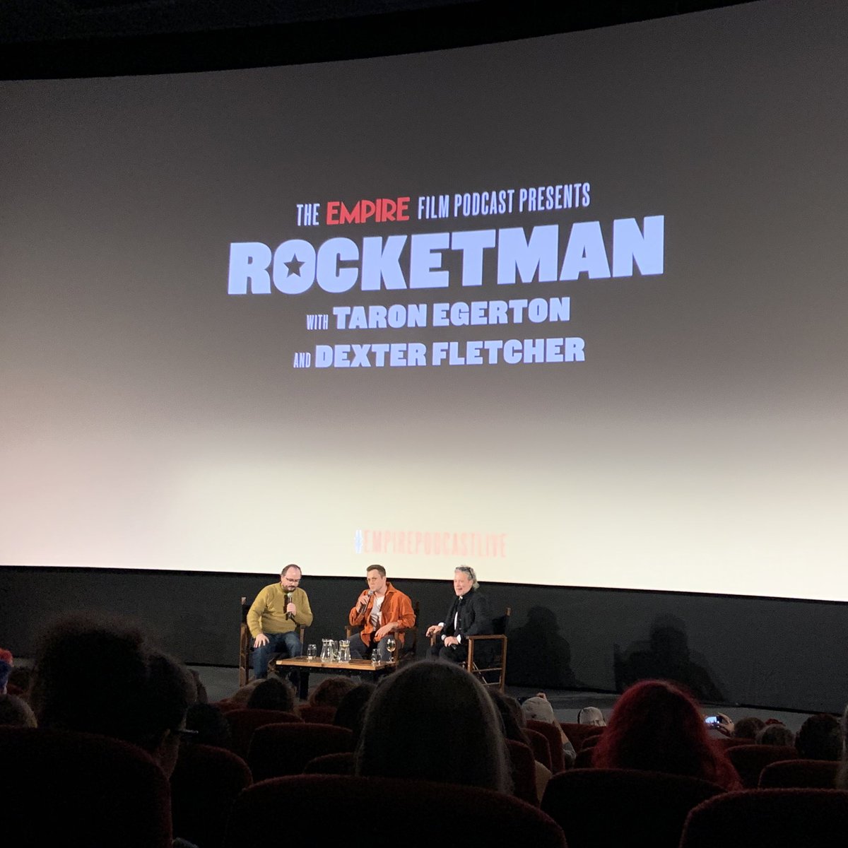 Taron Egerton and Dexter Fletcher have arrived for a big spoiler-filled #Rocketman interview 🚀 #EmpirePodcastLive