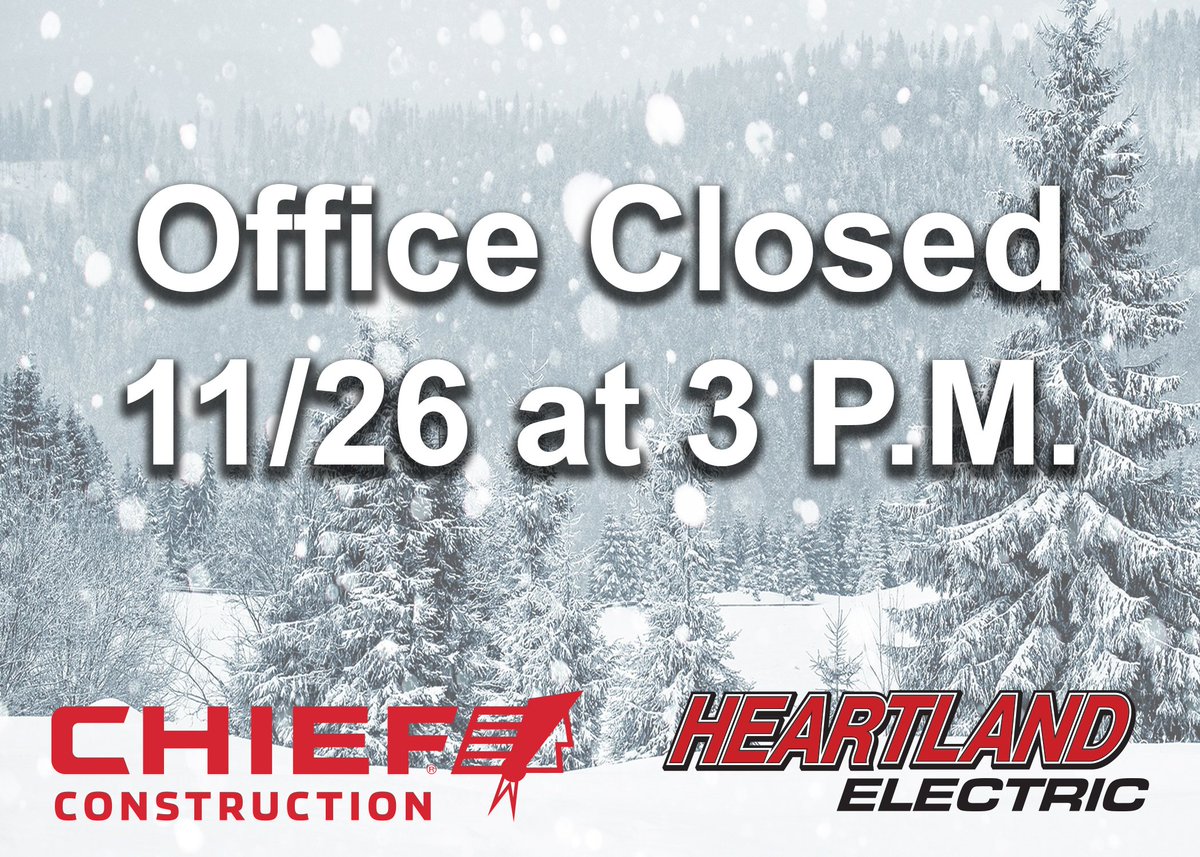 ChiefConst54's tweet image. Due to inclement weather, our office closed today at 3 p.m.

We plan to resume business again tomorrow at 8 a.m. - however this will depend on the weather. 

Stay safe and keep warm!