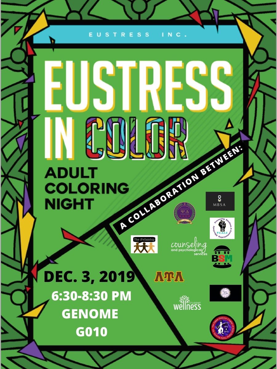 Rwenshaun's tweet photo. The period between Thanksgiving and Christmas can be very stressful for college students as they prepare and take final exams. That’s why next Tuesday (Dec. 3rd) @eustressinc along with @caroinaques will host Eustress In Color Adult Coloring Night: UNC Edition. https://t.co/rDh2EnX0BJ