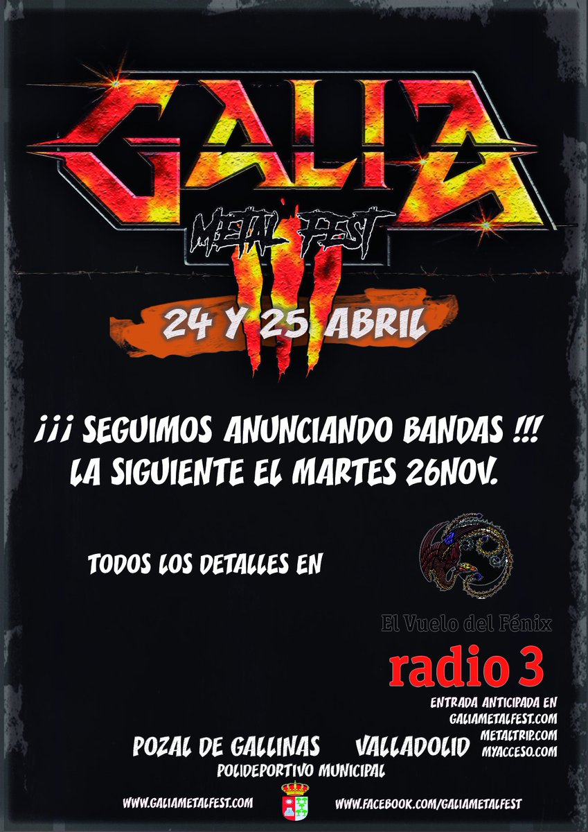 No te pierdas <a href="/vuelofenix_r3/">El Vuelo del Fénix</a> de <a href="/radio3_rne/">Radio 3</a> que el #GaliaMetalFest 2020 anuncia su siguiente banda. #gmf2020 #pozaldegallinas