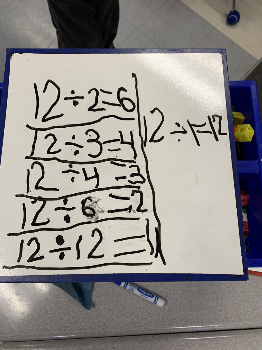 MmeCooke's tweet photo. I asked my students today “how many ways can we share 12 equally?” With cubes they worked together to make sure we found every possible way! I think we’re ready to start naming some of these strategies! #lawsoncontinuum #frimm #math #humansoflkdsb #lkdsb #sjm https://t.co/2OCHSKvwBM