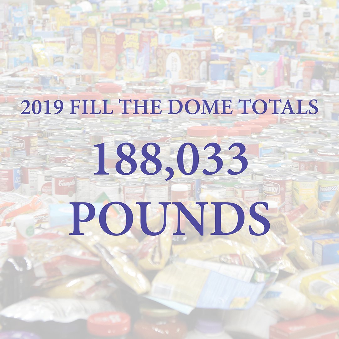 THE TOTALS ARE IN! <a href="/fillthedome/">Fill The Dome</a> collected 188,033 pounds of food to help those in need! Since 2007, the event has collected nearly 2.3 million pounds of food and raised more than $600,000. Thank you for your work in the fight to end hunger! @fdome #FilltheDome2019
