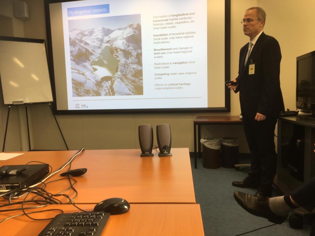 MarenceMiro's tweet photo. “Greening Hydropower- How to make hydropower greener” in @UNIDO Vienna today afternoon.  How to develop #sustainable small hydropower. Invited lecture of @MarenceMiro from @ihedelft today afternoon. https://t.co/kZaDx0Myxf