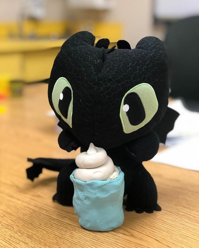 EYEExpressVideo's tweet image. #KeyScool iPad movie club. This group is making a stop-motion story that includes Mr. Milkshake and this dragon!  I believe Mr. Hamburger and French Fries are also characters.