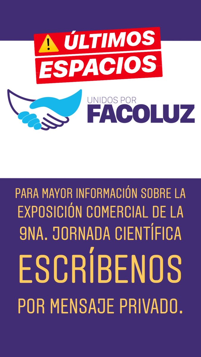 FacoLUZ's tweet photo. ¿Quieres que tu marca tenga presencia en la 9na. Jornada “Unidos por #Facoluz”?
.
Escríbenos también un correo solicitando la información sobre cómo obtener un stand “unidospor@faco.luz.edu.ve”. https://t.co/acgC1VImDZ