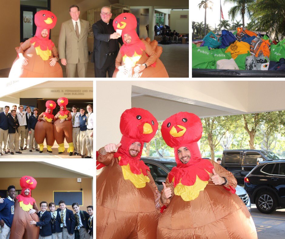 BelenJesuitNews's tweet photo. The #TurkeyBrothers greeted students as they arrived at school this morning to thank the #BelenCommunity for reaching our goal to feed 500 families  this Thanksgiving! Way to go Belen! #BeWorthYourSalt #Grateful #AMDG #Magis #BelenService #HappyThanksgiving https://t.co/has8XfbwjM