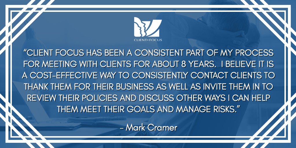 ClientLlc's tweet photo. Client Focus helps insurance agents meet and protect their clients. See what agents like you are saying about us: https://t.co/5v0T0gzL8o. 

#insuranceagent #insurancebroker #insurance https://t.co/FL8xwskOrL