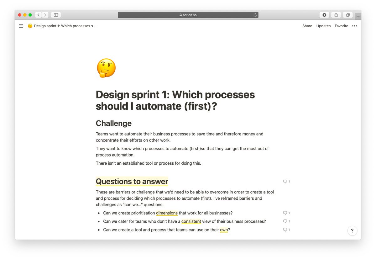 Kicking off this week's #designsprint for @smartworkflow_d

Looking for five people who are deciding which business processes to automate (first) to test a prototype of a new tool / process 🤔

If you're interested DMs are open

#smartworkflowdesign #nocode #automation