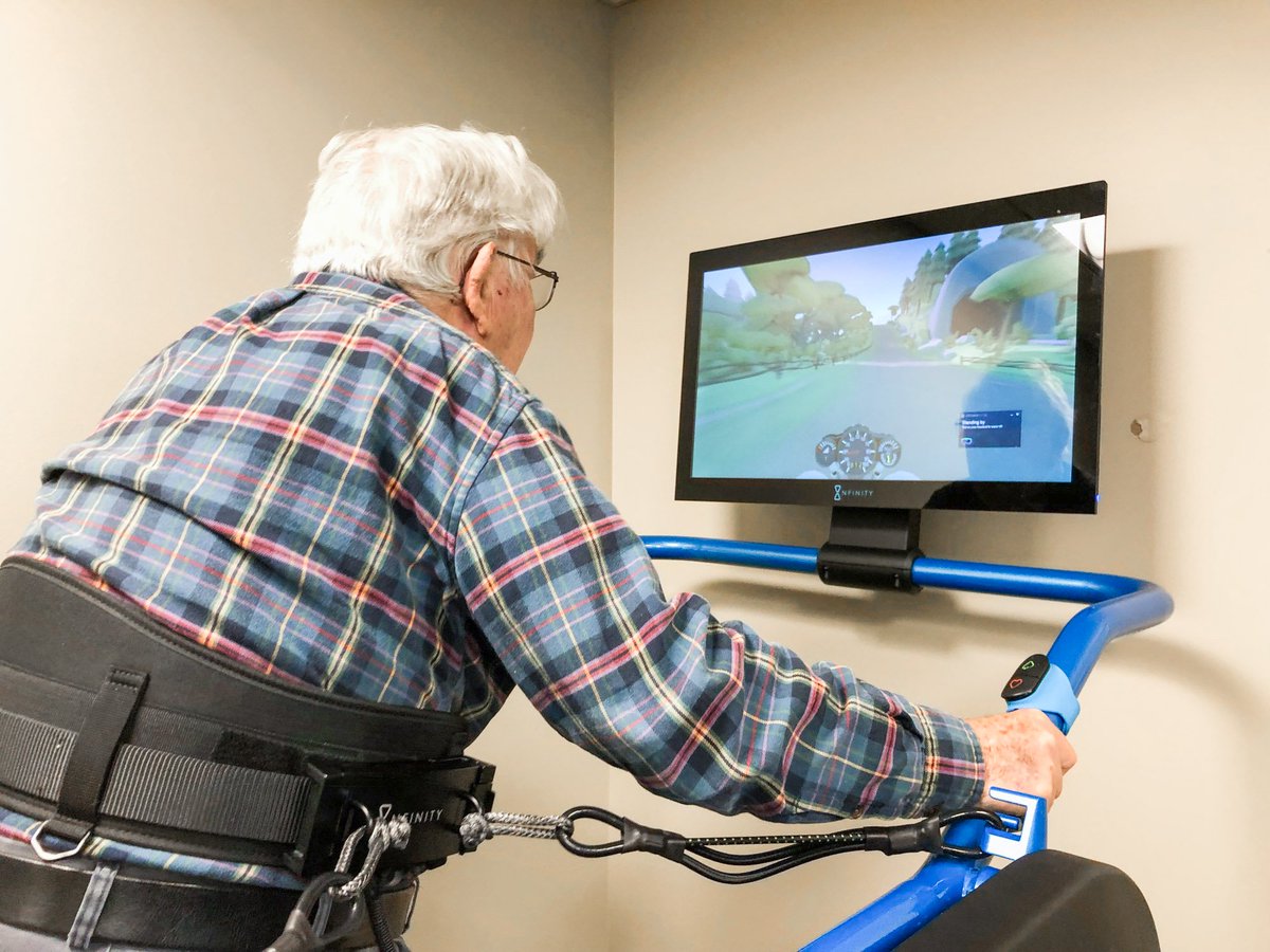 BlueGoji's tweet photo. Helping this veteran exercise is what keeps us going. #activeaging #woodwaytreadmills #infinitytreadmill #evercare https://t.co/YOteyIlab2