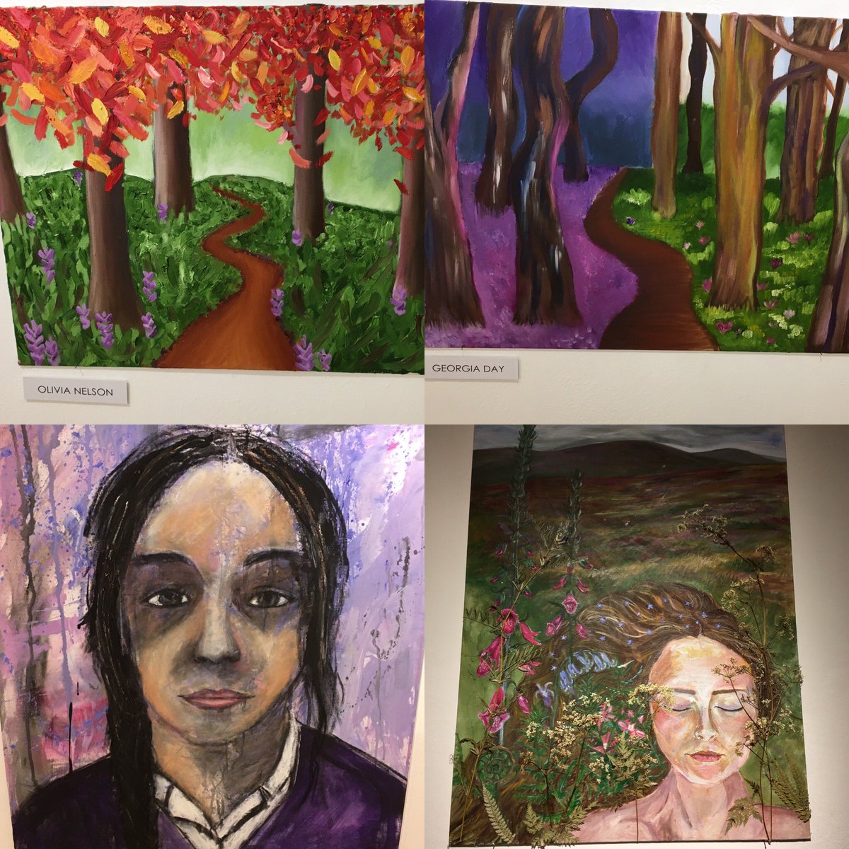 DCSMeadHouse's tweet photo. Another impressive display from @DeanCloseSchool Art Department students. #GCSE #5thform Loved seeing these Meadling pieces on display https://t.co/jWGZ51Vo4C