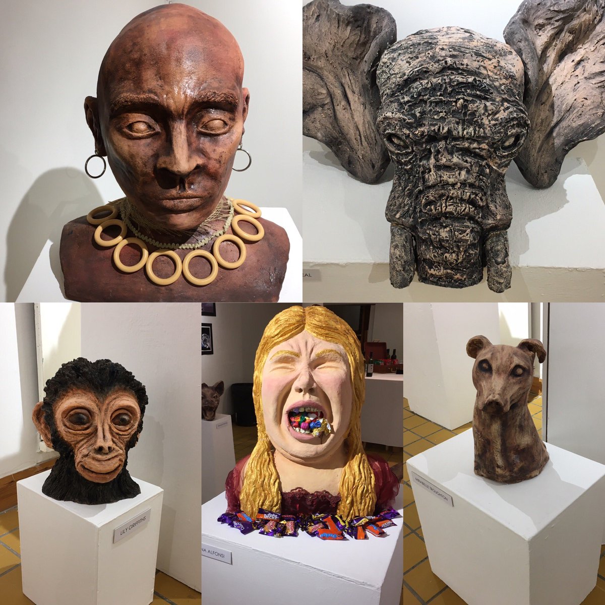 DCSMeadHouse's tweet photo. Another impressive display from @DeanCloseSchool Art Department students. #GCSE #5thform Loved seeing these Meadling pieces on display https://t.co/jWGZ51Vo4C