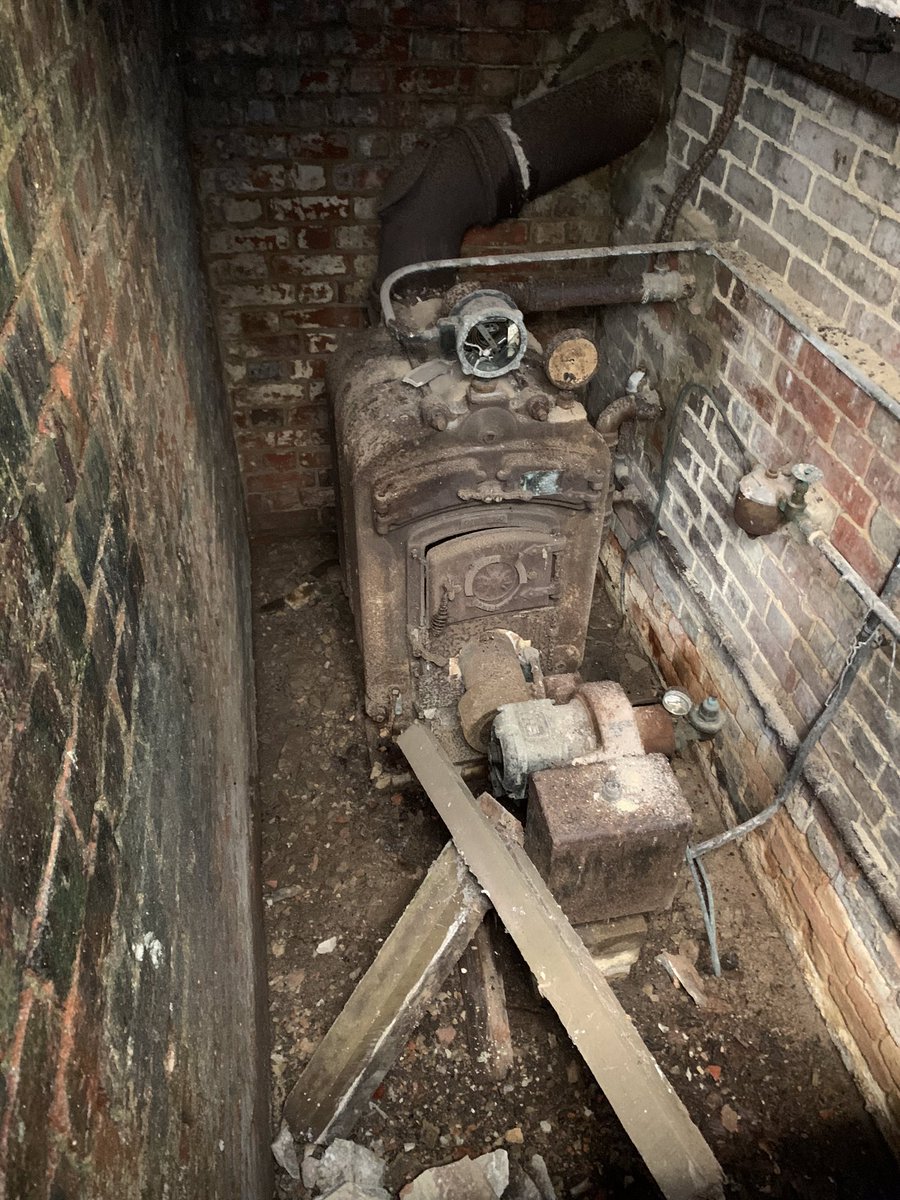 Putting new heating in a 12th century church via HX and biomass. Chesck this old girl out we found in basement. Used to heat a single 4” loop around the church! #oil #ancient