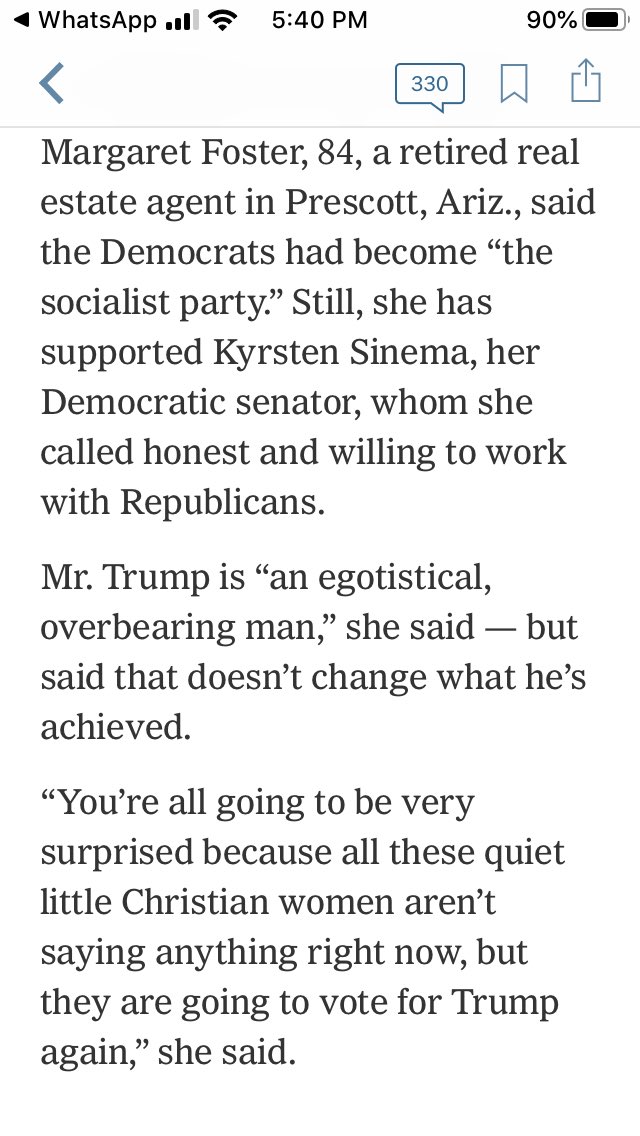 These dispatches from folks who have never opened an NYT piss off Dem partisans but are valuable. They show how pedestrian and ill informed most people are about politics and how remote their concerns are from anything that gets written about.  https://www.nytimes.com/2019/11/26/upshot/democratic-trump-voters-2020.html?smid=nytcore-ios-share