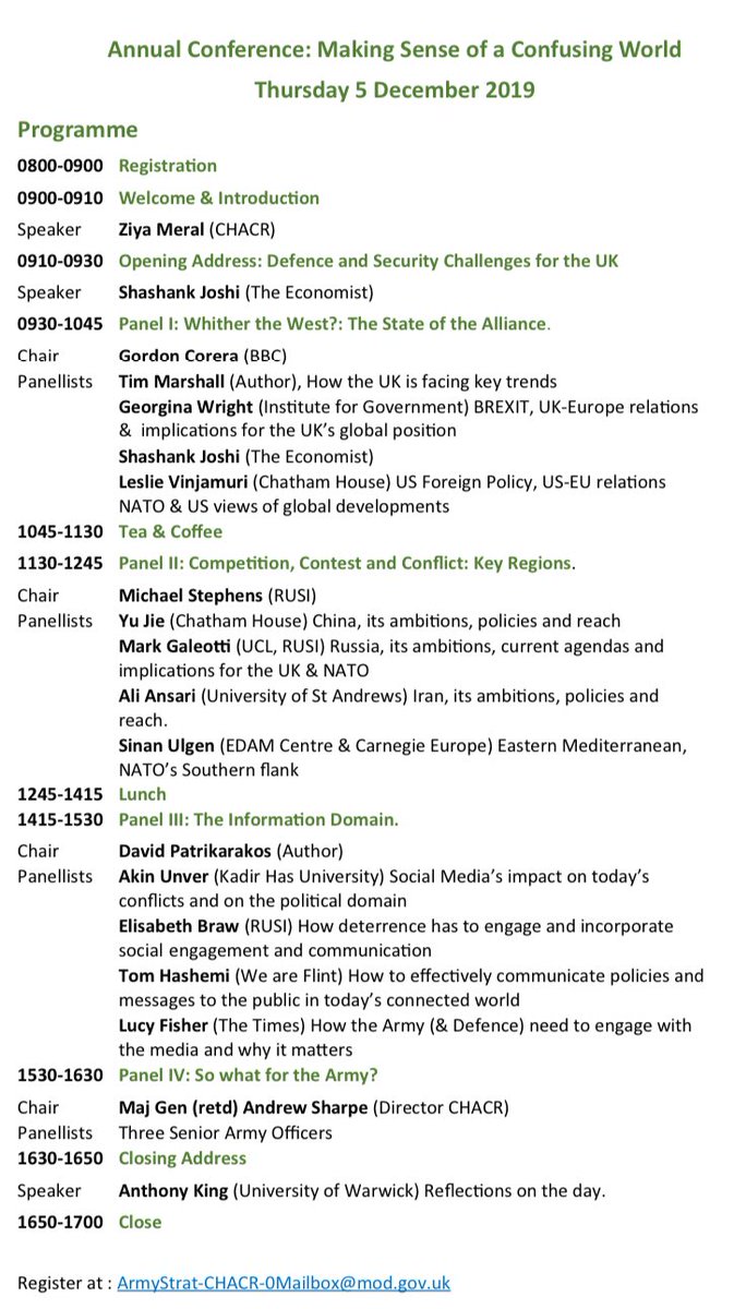 Places are still available at our Global Analysis Programme conference on 5 Dec. It will cover global developments and the impact they could have, or are having on the British Army. The day will increase attendees understanding of the complex world in which the Army operates.
