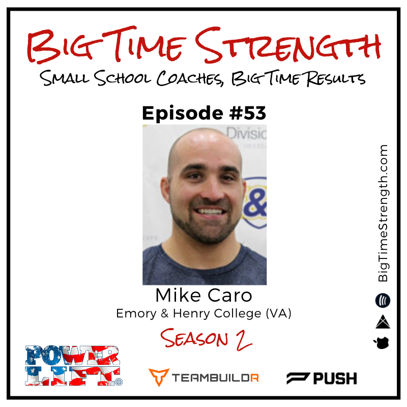 BigTimeStrength's tweet photo. 🚨BTS #53: Mike Caro (@CoachMikeCaro) is the Head S&amp;C Coach at Emory &amp; Henry College. He oversees the training programs of 2⃣5⃣ teams! Check out how Coach is making the Big Time where he is at! 💪🏻
🎧https://t.co/hbgrAeGwq8

Thanks @teambuildr &amp; @power_lift for sponsoring! https://t.co/XADVOSW2Xr