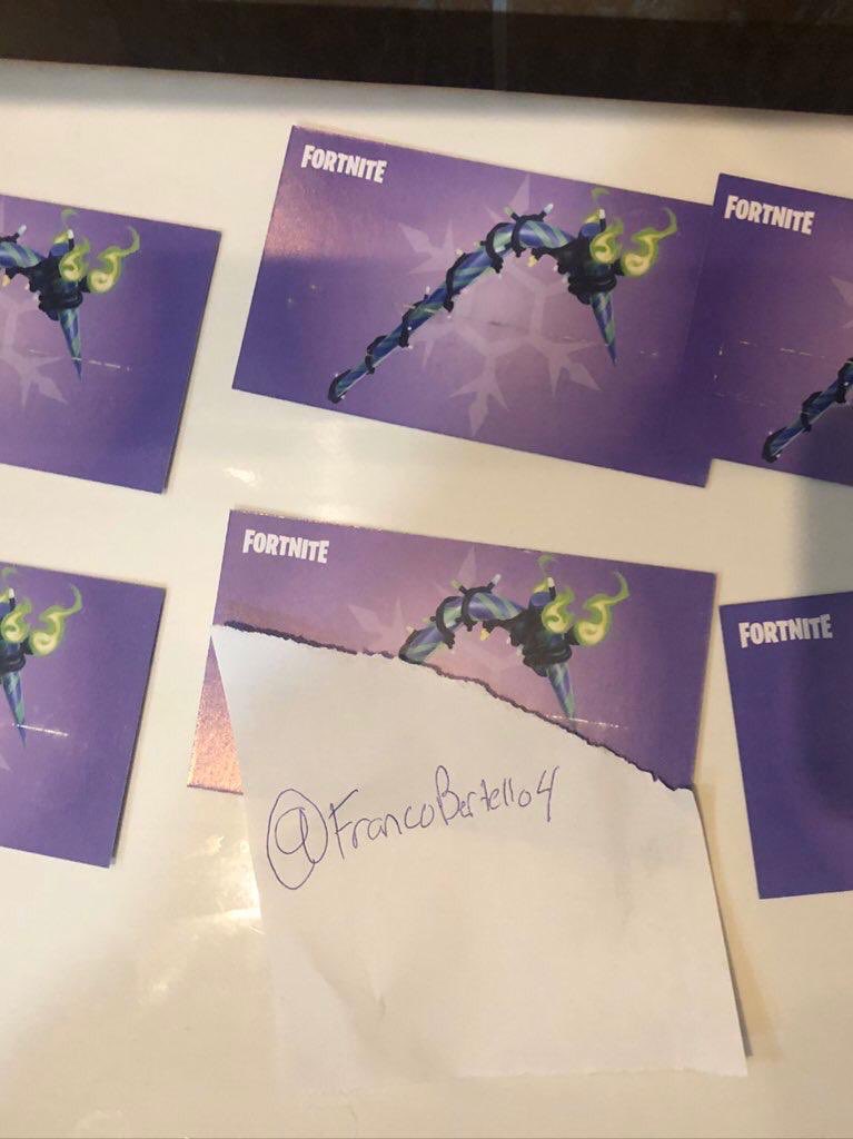Sorteo MINTY PICKAXE 
 
Requisitos para participar:

- Dar LIKE Y RT
- Seguir a las cuentas 
@francobertello4

        y
<a href="/xownFN/">xown x6</a>

- Mencioná un amigo

Y ya estas participando! 
El ganador lo comunicara @francobertello4 en un tw!