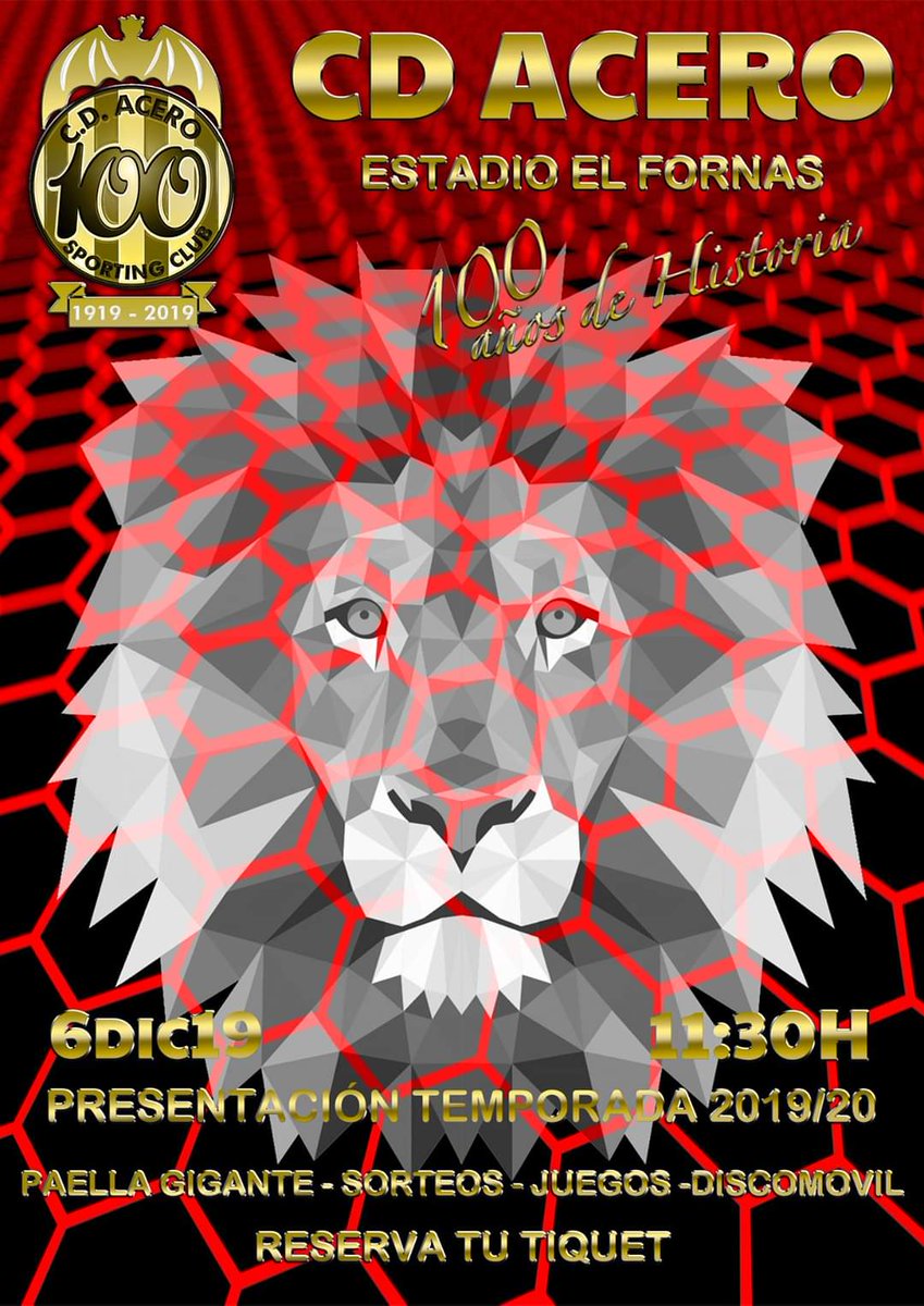 PRESENTACION 2019/20

El próximo día 6 de Diciembre a las 11:30 hrs haremos la presentación de todos los equipos del club.

Es nuestro centenario y se tiene que notar.
Ya formáis parte de la historia del Acero.

Os esperamos.