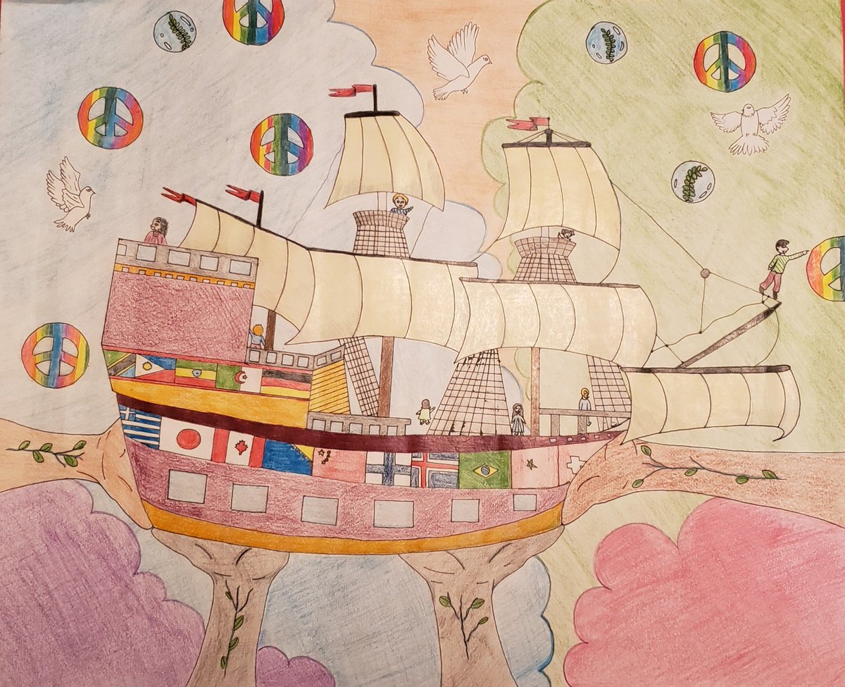 LionsFarmersMkt's tweet photo. The Mississauga Central Lions Club announces the #Lionclubs International Peace Poster Contest winner at #fairwindsps #peelschools. See Arnesa Ademaj's work on the theme "Journey of Peace" below. Other winners at https://t.co/WX6tugmbUM. Contest details https://t.co/Dm36iCNng6. https://t.co/3YwNKSRZLp