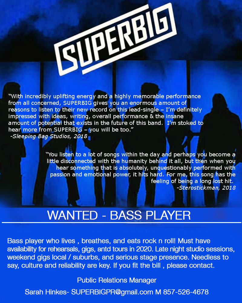 SuperbigMusic's tweet photo. Check us out https://t.co/DHf5A5mVLO . If you are interested, send in your bio and demo to superbigpr@gmail.com. Auditions being scheduled for December 2019. Good Luck!🤘⁠
#bassist #rock #rocknroll #rockmusic #audition #alternative #alternativemusic #chicago #music #altrock https://t.co/H0HW7pyHGk
