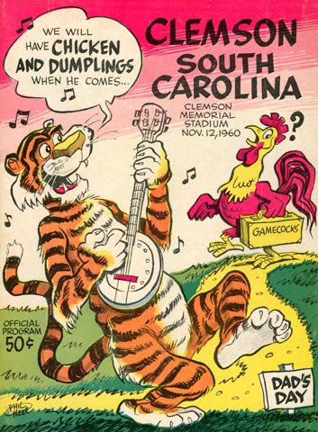 The 1960 cover shows the evolution in the style used for the program covers. This cartoon style would become a favorite of fans and was used around the country at many other colleges and universities. This cover is also special for another reason...