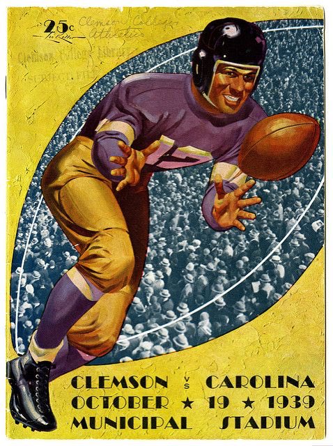 The 1939 cover has much more detail and color to it. Adjusting for inflation, that $0.25 program cost approximately $4.50. Not bad considering what we pay for programs now versus how much more time consuming it was to print then. On this day, Clemson won by a score of 27-0.