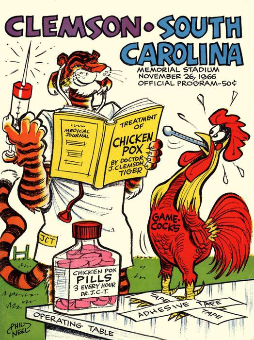 1966 had a pretty comical program.Clemson would redeem themselves after falling to UofSC the two previous years. The Tigers take care of business in Death Valley 35-10.