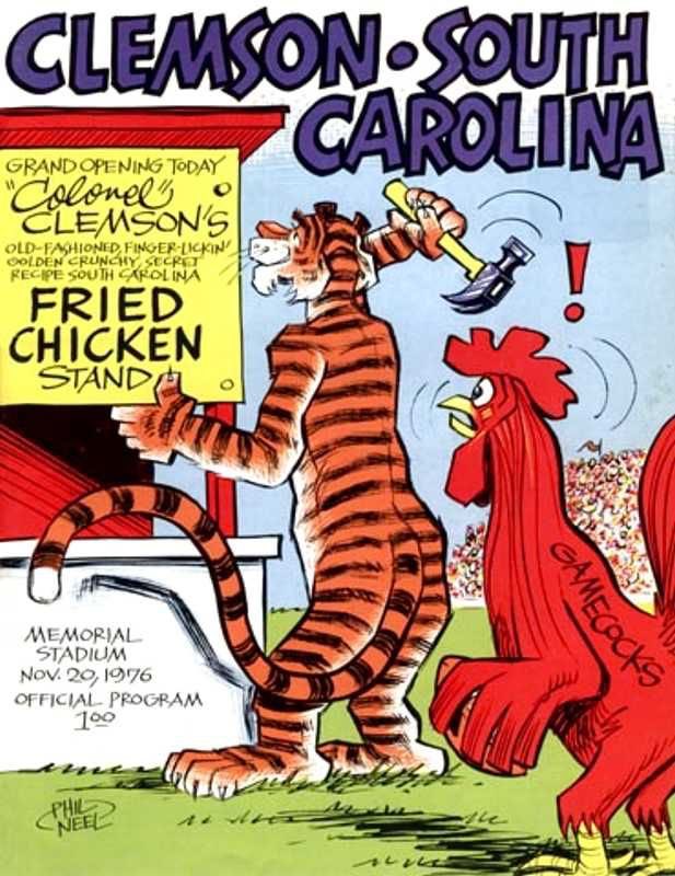 Fried chicken anyone?The 1976 game would be the last for Coach Red Parker but it was a good one. The Tigers defeated the chickens 28-9