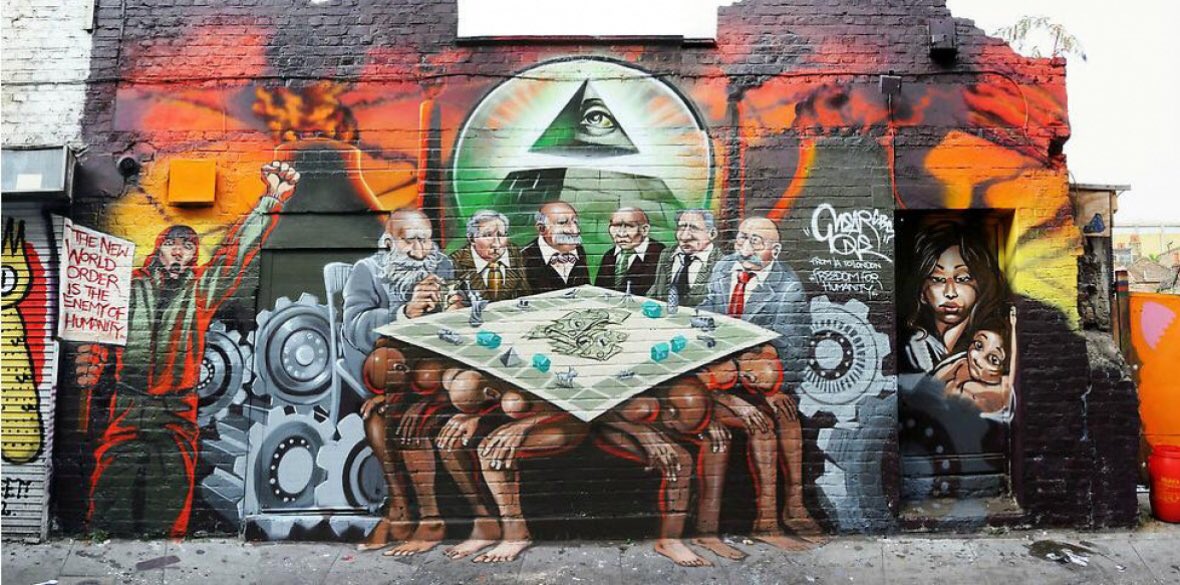 The second, was the mural by Mear One. Defended by Corbyn on free speech grounds - despite the overwhelmingly evident antisemitic content. Hooked nosed Jewish bankers playing monopoly on the backs of the poor of different nations and cultures. /13