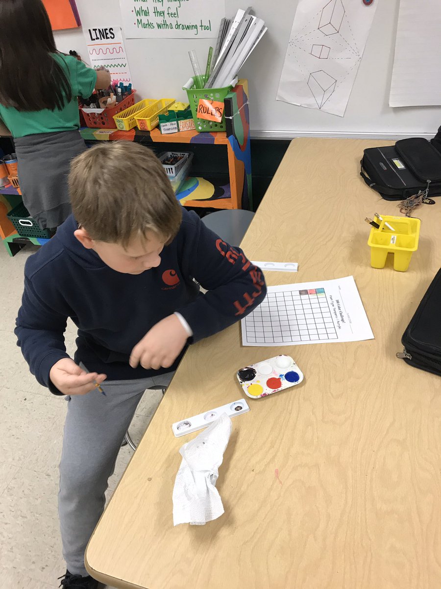 clguilford's tweet photo. Color challenge! How many colors can you create with only using red, yellow, blue, black, and white? #color #TABchat #BLEart @BlelDragons https://t.co/WpBymIv9yR