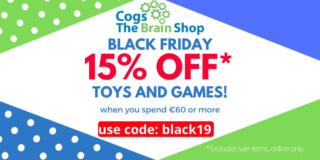 CogsBrainShop's tweet image. Save 15% on toys, games, books and more at cogsthebrainshop.ie/gift-guide/

Thanks for supporting an Irish family-run business.
#GreenFriday #shoplocal #Ireland #christmasgiftsideas  #BlackFriday