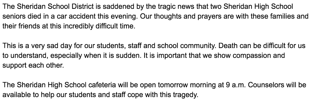 Statement from the Sheridan School District:
