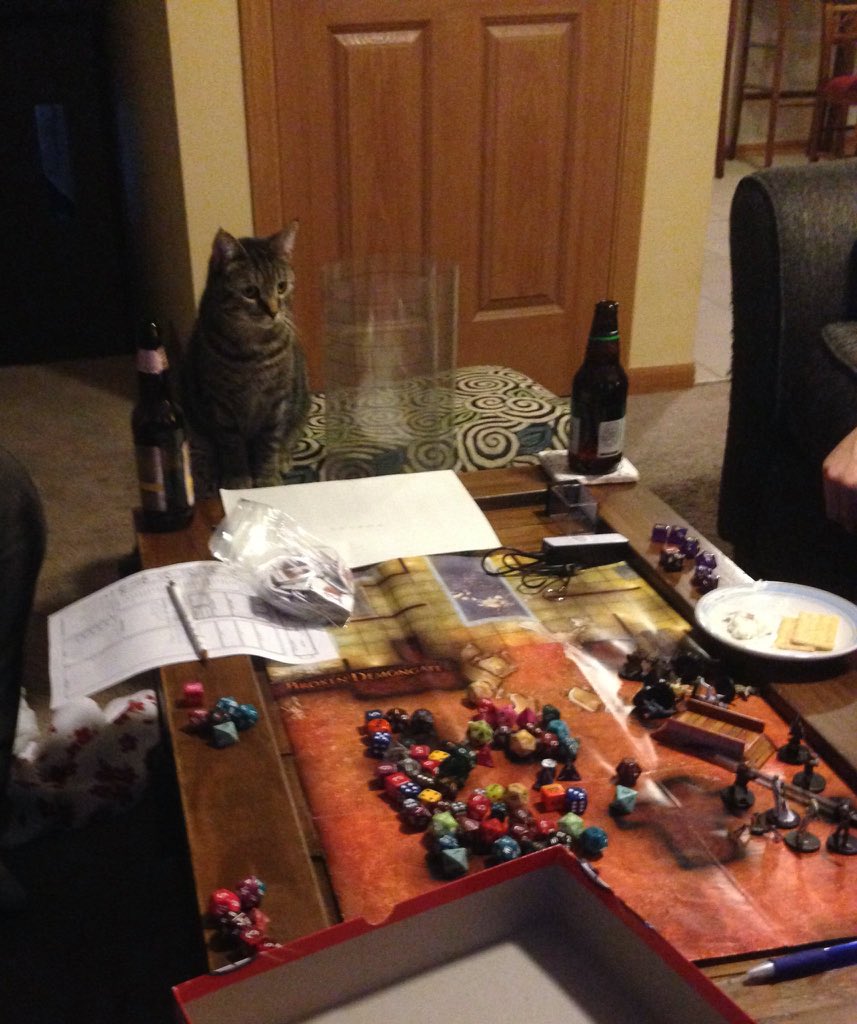 DM: ‘Your ranger is wounded and near death-‘Cat: ‘I cast ‘Cure Serious Wounds’ on her.’(Rolls dice)DM: ‘Your quick thinking restores the ranger back to full health - she’s extremely grate-‘Cat: ‘I quickly backstab the ranger.’(Rolls dice)Cat: ‘Natural 20.’DM ...