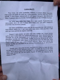CollegeWeyer's tweet photo. Les élèves de 4ème4, s'inscrivent dans l'opération 1000 ARBRES POUR CUSSET et plantent un arbre dans la cour. "Le jour de la Sainte Catherine tout arbre prend racine". Le texte qu'ils ont écrit, et lu, pour cette cérémonie sera gravé sur une plaque, au pied de LEUR arbre. https://t.co/VhCuq6jQwK